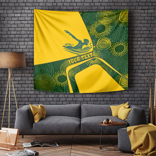 Personalized Australia Swimming Athlete Tapestry Bold Swimmer Silhouette With Indigenous Pattern Accents