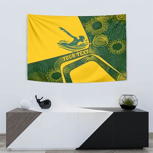 Personalized Australia Swimming Athlete Tapestry Bold Swimmer Silhouette With Indigenous Pattern Accents