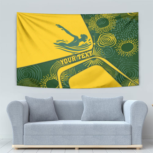 Personalized Australia Swimming Athlete Tapestry Bold Swimmer Silhouette With Indigenous Pattern Accents