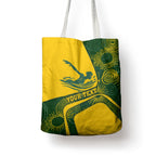 Personalized Australia Swimming Athlete Tote Bag Bold Swimmer Silhouette With Indigenous Pattern Accents