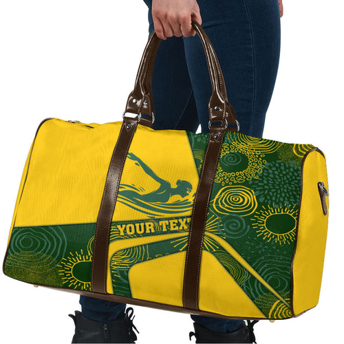 Personalized Australia Swimming Athlete Travel Bag Bold Swimmer Silhouette With Indigenous Pattern Accents