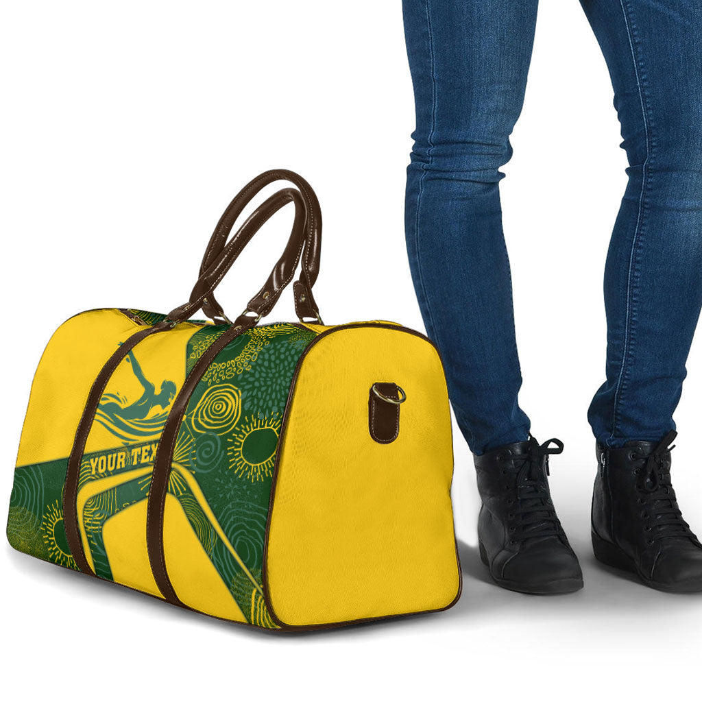 Personalized Australia Swimming Athlete Travel Bag Bold Swimmer Silhouette With Indigenous Pattern Accents