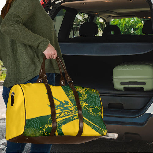 Personalized Australia Swimming Athlete Travel Bag Bold Swimmer Silhouette With Indigenous Pattern Accents