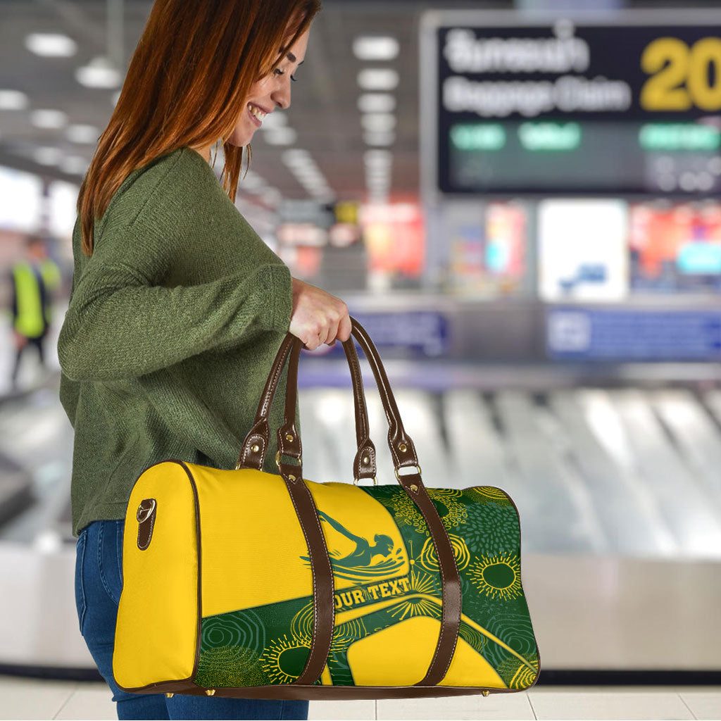Personalized Australia Swimming Athlete Travel Bag Bold Swimmer Silhouette With Indigenous Pattern Accents