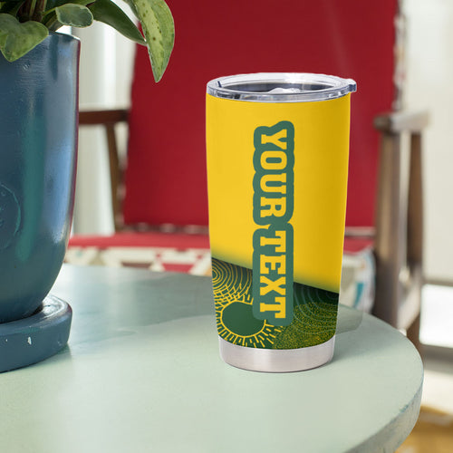 Personalized Australia Swimming Athlete Tumbler Cup Bold Swimmer Silhouette With Indigenous Pattern Accents