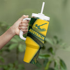 Personalized Australia Swimming Athlete Tumbler With Handle Bold Swimmer Silhouette With Indigenous Pattern Accents