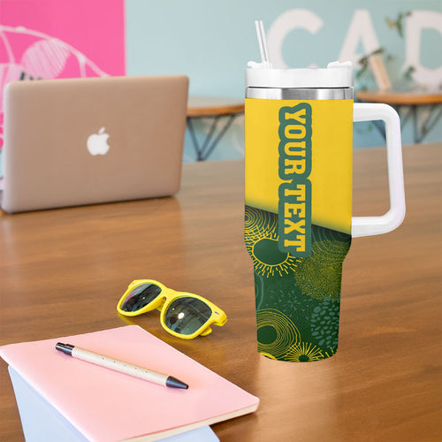 Personalized Australia Swimming Athlete Tumbler With Handle Bold Swimmer Silhouette With Indigenous Pattern Accents