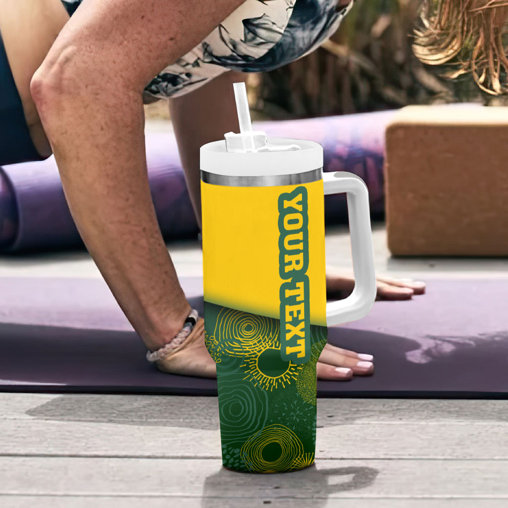 Personalized Australia Swimming Athlete Tumbler With Handle Bold Swimmer Silhouette With Indigenous Pattern Accents