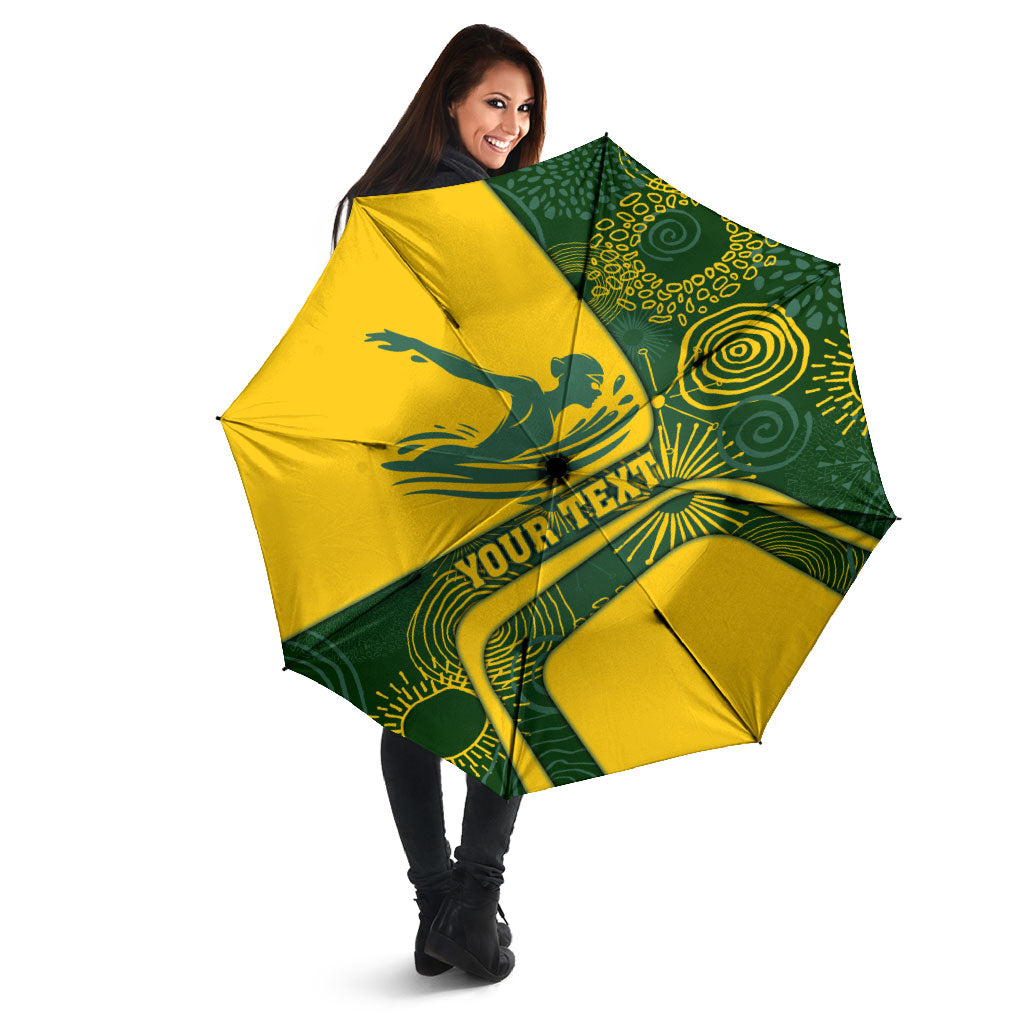 Personalized Australia Swimming Athlete Umbrella Bold Swimmer Silhouette With Indigenous Pattern Accents