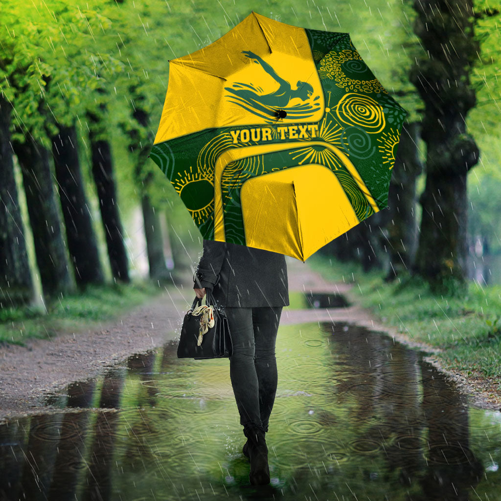 Personalized Australia Swimming Athlete Umbrella Bold Swimmer Silhouette With Indigenous Pattern Accents