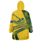 Personalized Australia Swimming Athlete Wearable Blanket Hoodie Bold Swimmer Silhouette With Indigenous Pattern Accents
