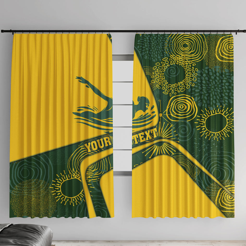 Personalized Australia Swimming Athlete Window Curtain Bold Swimmer Silhouette With Indigenous Pattern Accents