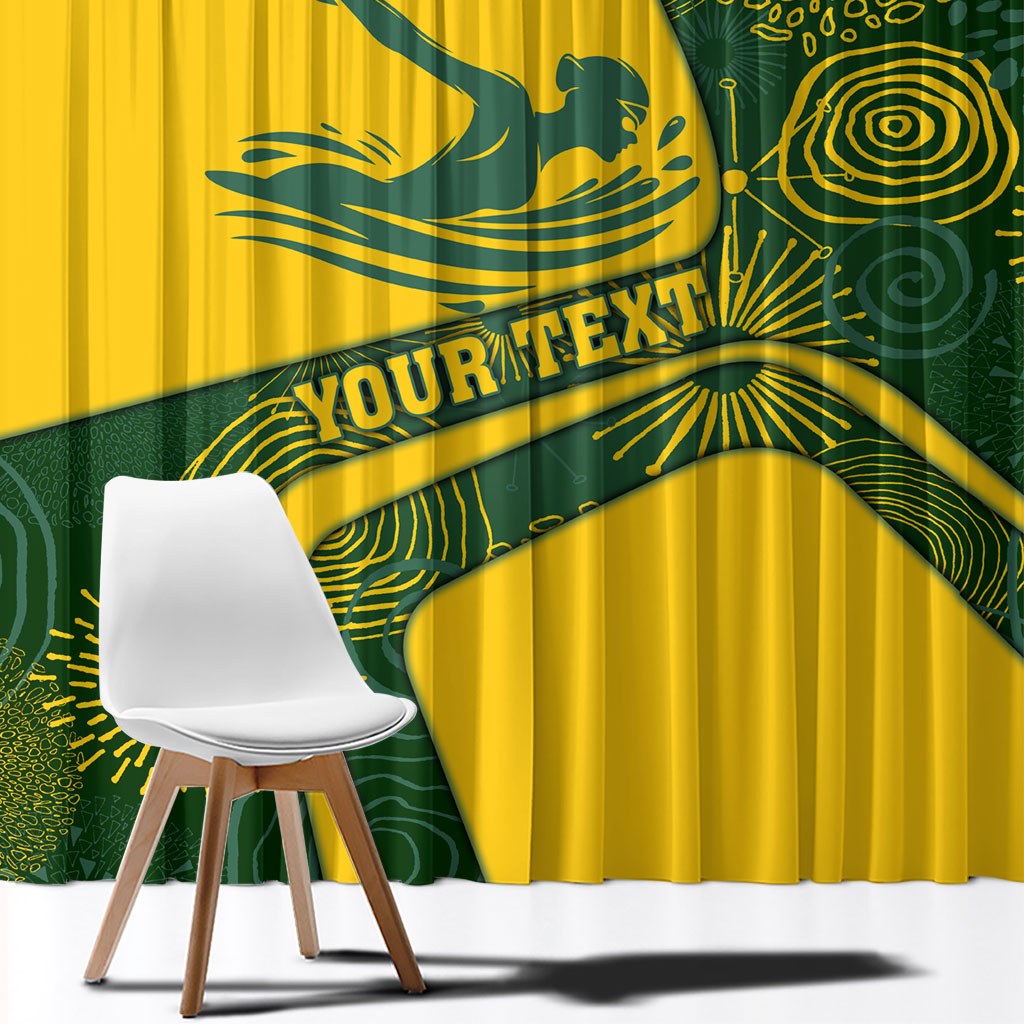 Personalized Australia Swimming Athlete Window Curtain Bold Swimmer Silhouette With Indigenous Pattern Accents