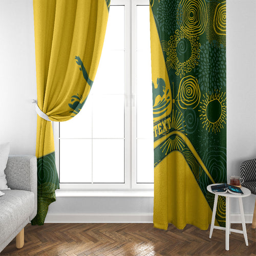 Personalized Australia Swimming Athlete Window Curtain Bold Swimmer Silhouette With Indigenous Pattern Accents