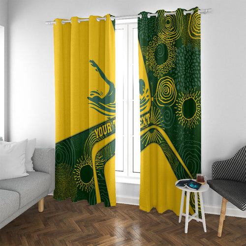 Personalized Australia Swimming Athlete Window Curtain Bold Swimmer Silhouette With Indigenous Pattern Accents