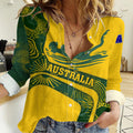 Personalized Australia Swimming Athlete Women Casual Shirt Bold Swimmer Silhouette With Indigenous Pattern Accents