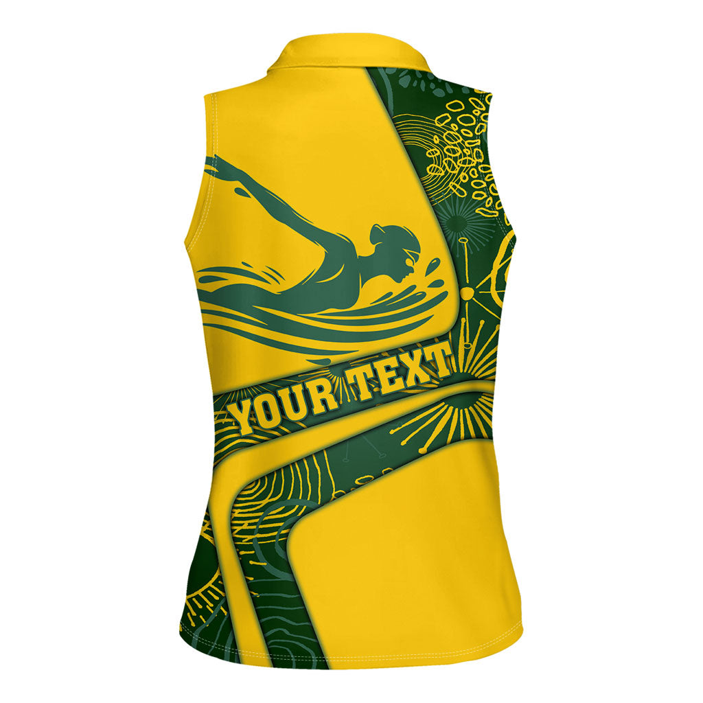 Personalized Australia Swimming Athlete Women Sleeveless Polo Shirt Bold Swimmer Silhouette With Indigenous Pattern Accents