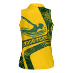 Personalized Australia Swimming Athlete Women Sleeveless Polo Shirt Bold Swimmer Silhouette With Indigenous Pattern Accents