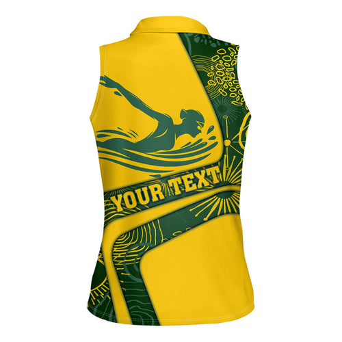Personalized Australia Swimming Athlete Women Sleeveless Polo Shirt Bold Swimmer Silhouette With Indigenous Pattern Accents