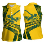 Personalized Australia Swimming Athlete Women Sleeveless Polo Shirt Bold Swimmer Silhouette With Indigenous Pattern Accents