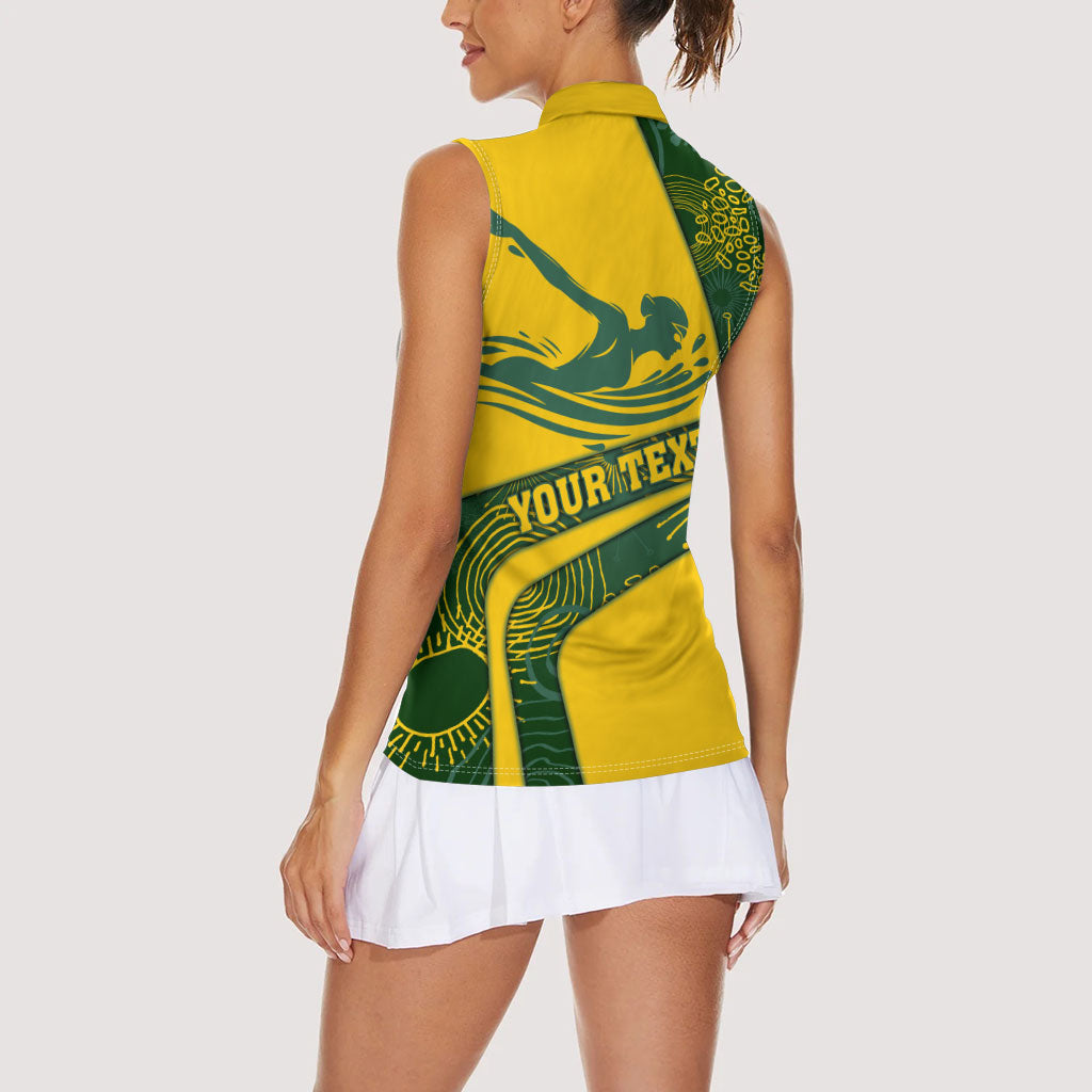 Personalized Australia Swimming Athlete Women Sleeveless Polo Shirt Bold Swimmer Silhouette With Indigenous Pattern Accents