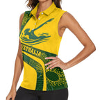 Personalized Australia Swimming Athlete Women Sleeveless Polo Shirt Bold Swimmer Silhouette With Indigenous Pattern Accents