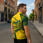Personalized Australia Swimming Athlete Zipper Polo Shirt Bold Swimmer Silhouette With Indigenous Pattern Accents