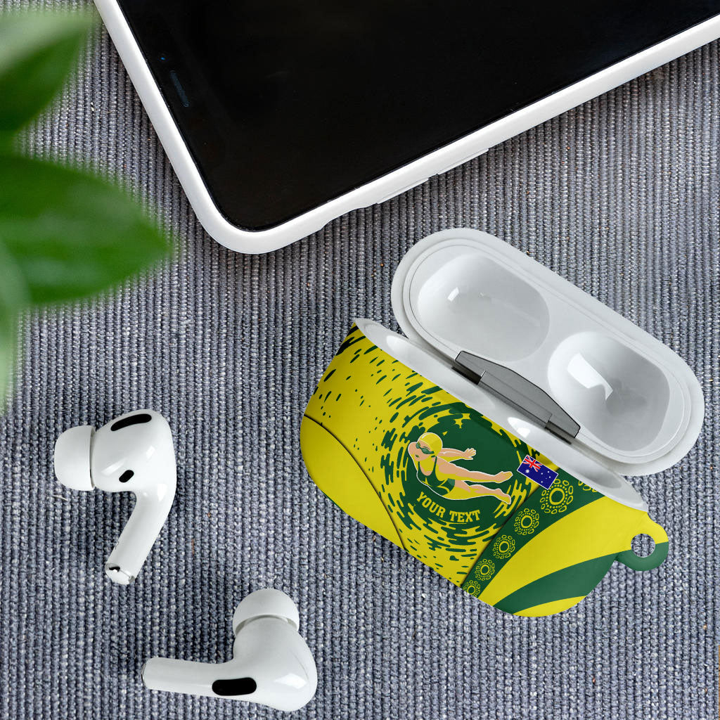Personalized Australia Swimming Champion AirPods Case Freestyle Swimmer With Swirling Wave And Cultural Patterns