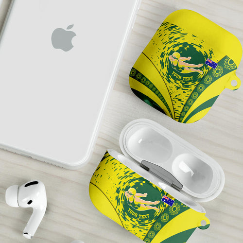 Personalized Australia Swimming Champion AirPods Case Freestyle Swimmer With Swirling Wave And Cultural Patterns