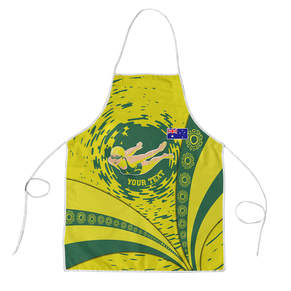 Personalized Australia Swimming Champion Apron Freestyle Swimmer With Swirling Wave And Cultural Patterns