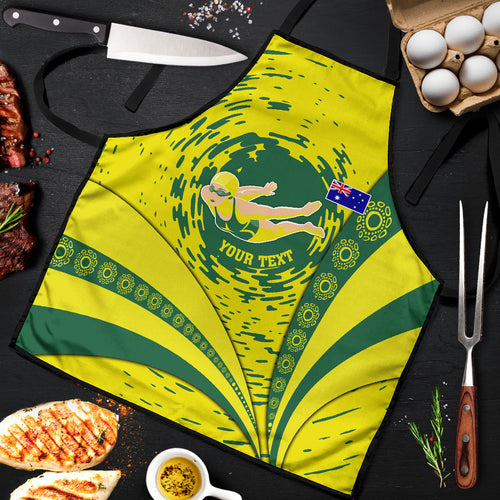 Personalized Australia Swimming Champion Apron Freestyle Swimmer With Swirling Wave And Cultural Patterns