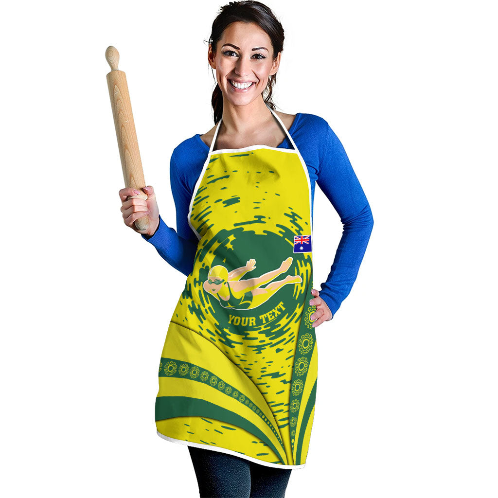 Personalized Australia Swimming Champion Apron Freestyle Swimmer With Swirling Wave And Cultural Patterns