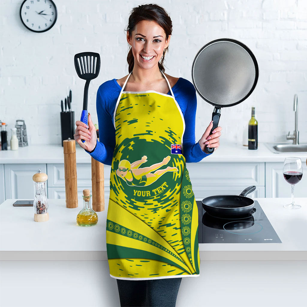 Personalized Australia Swimming Champion Apron Freestyle Swimmer With Swirling Wave And Cultural Patterns
