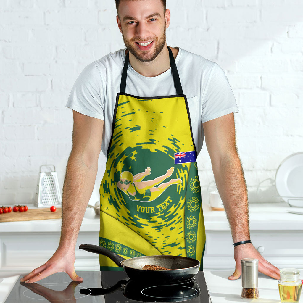 Personalized Australia Swimming Champion Apron Freestyle Swimmer With Swirling Wave And Cultural Patterns