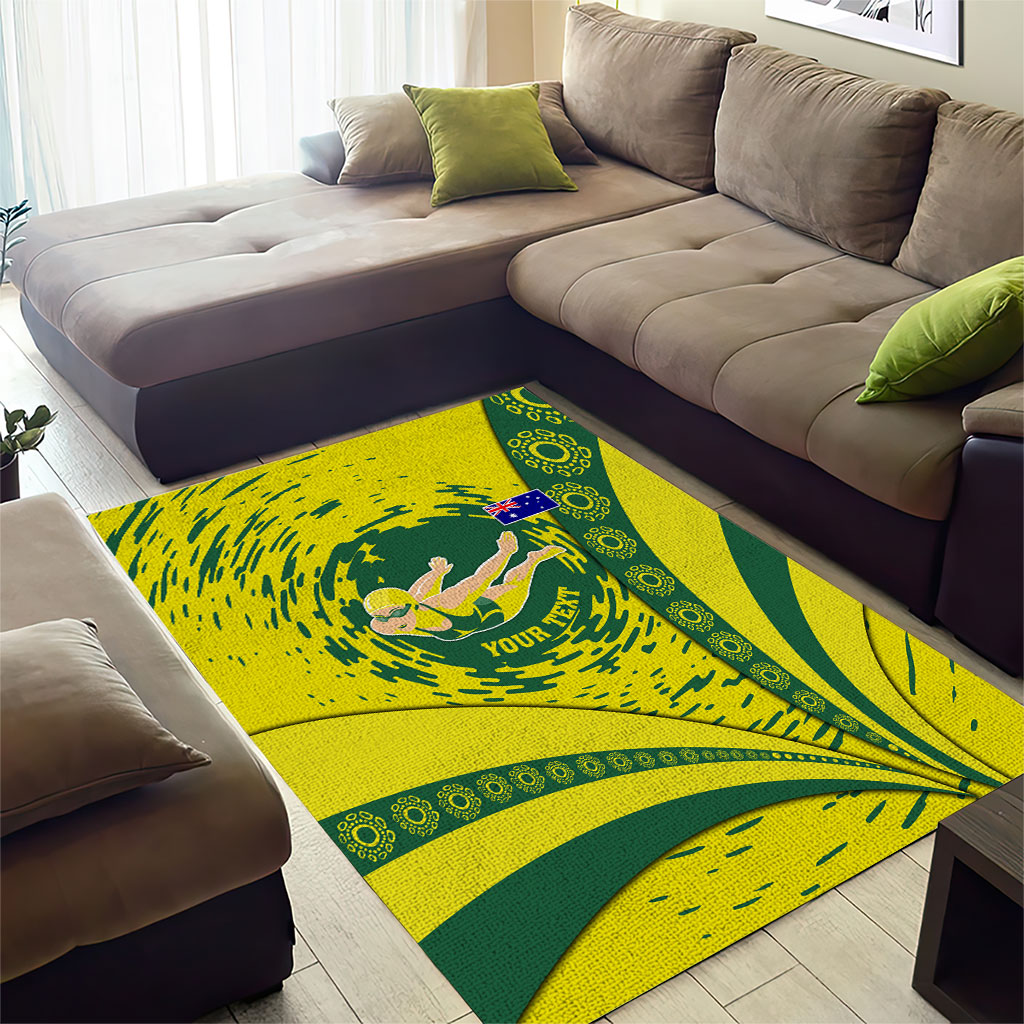 Personalized Australia Swimming Champion Area Rug Freestyle Swimmer With Swirling Wave And Cultural Patterns