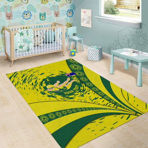 Personalized Australia Swimming Champion Area Rug Freestyle Swimmer With Swirling Wave And Cultural Patterns