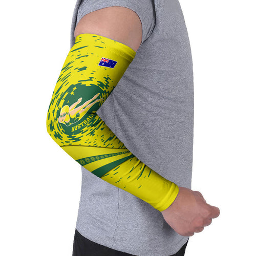 Personalized Australia Swimming Champion Arm Sleeves Freestyle Swimmer With Swirling Wave And Cultural Patterns