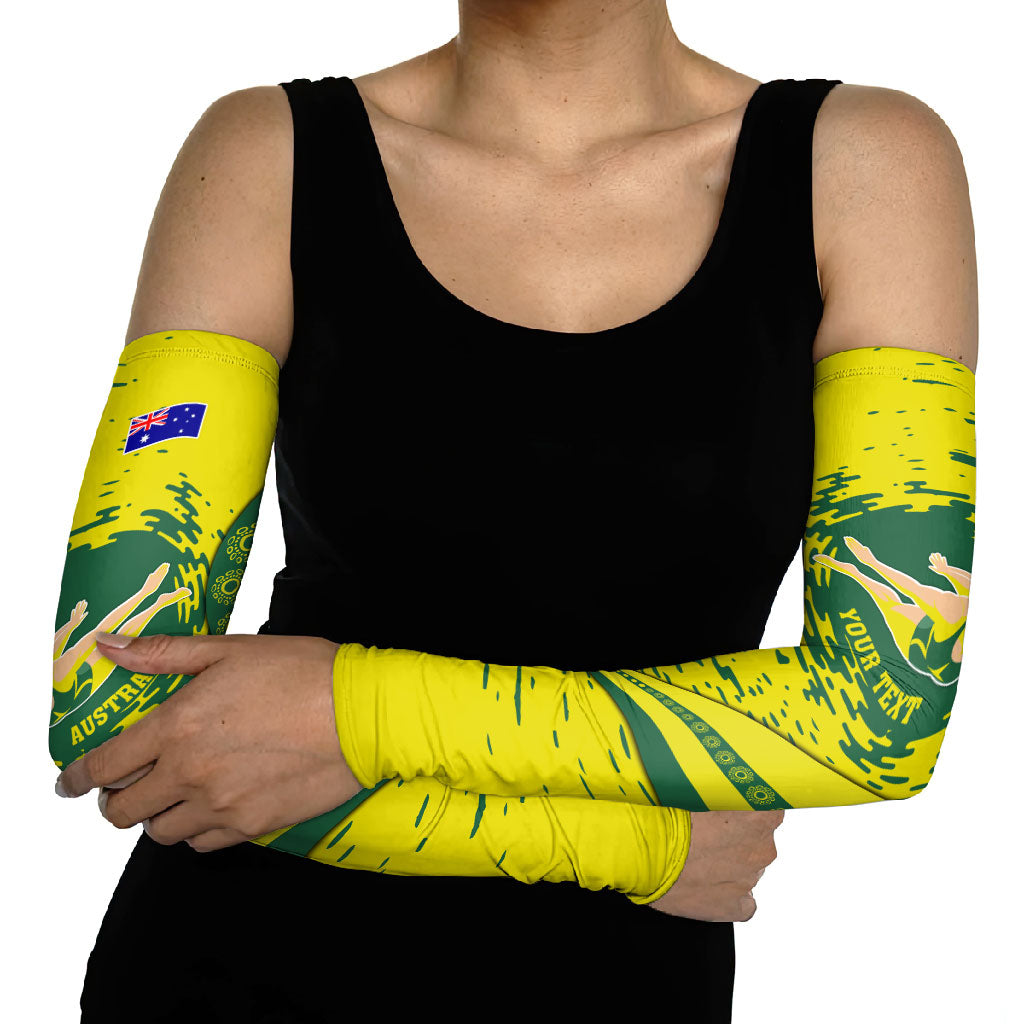 Personalized Australia Swimming Champion Arm Sleeves Freestyle Swimmer With Swirling Wave And Cultural Patterns