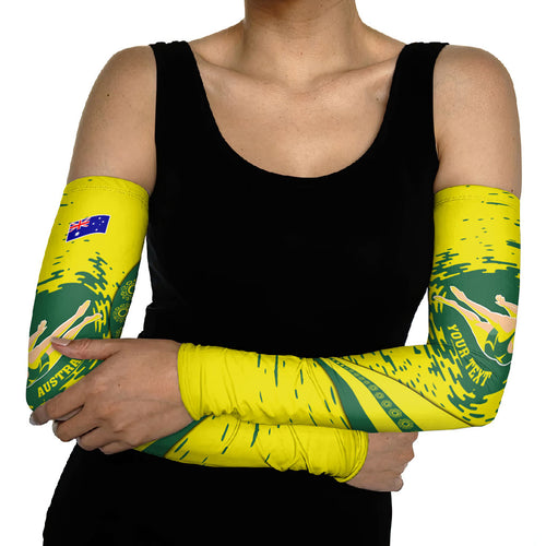 Personalized Australia Swimming Champion Arm Sleeves Freestyle Swimmer With Swirling Wave And Cultural Patterns