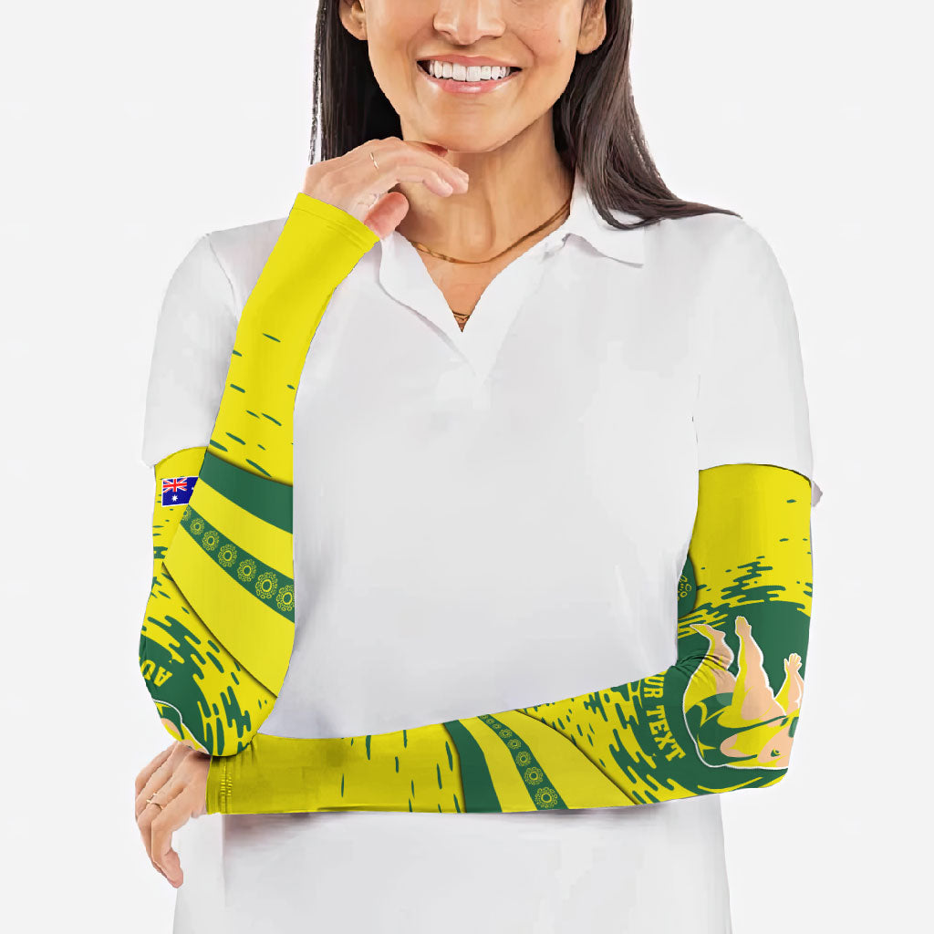 Personalized Australia Swimming Champion Arm Sleeves Freestyle Swimmer With Swirling Wave And Cultural Patterns