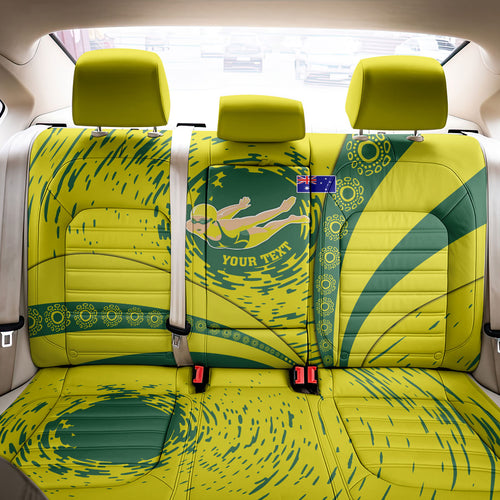 Personalized Australia Swimming Champion Back Car Seat Cover Freestyle Swimmer With Swirling Wave And Cultural Patterns