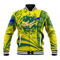 Personalized Australia Swimming Champion Baseball Jacket Freestyle Swimmer With Swirling Wave And Cultural Patterns