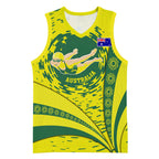 Personalized Australia Swimming Champion Basketball Jersey Freestyle Swimmer With Swirling Wave And Cultural Patterns