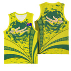 Personalized Australia Swimming Champion Basketball Jersey Freestyle Swimmer With Swirling Wave And Cultural Patterns