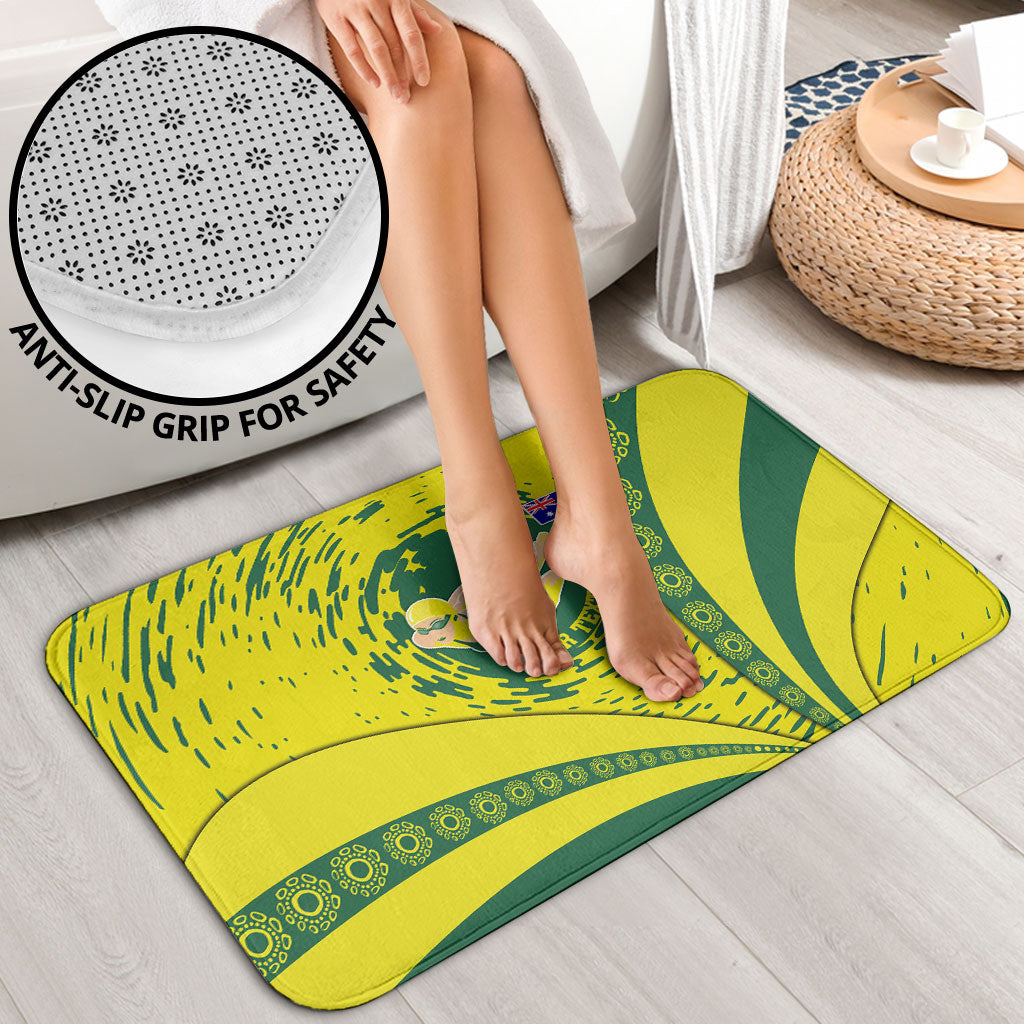 Personalized Australia Swimming Champion Bathroom Set Freestyle Swimmer With Swirling Wave And Cultural Patterns