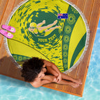 Personalized Australia Swimming Champion Beach Blanket Freestyle Swimmer With Swirling Wave And Cultural Patterns