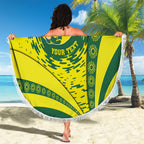 Personalized Australia Swimming Champion Beach Blanket Freestyle Swimmer With Swirling Wave And Cultural Patterns