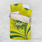 Personalized Australia Swimming Champion Bedding Set Freestyle Swimmer With Swirling Wave And Cultural Patterns
