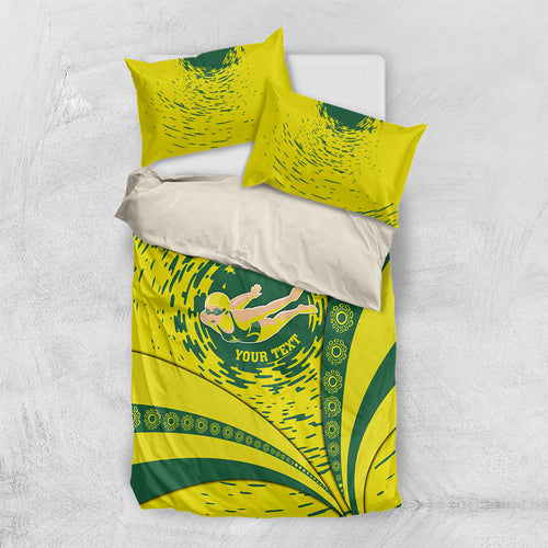 Personalized Australia Swimming Champion Bedding Set Freestyle Swimmer With Swirling Wave And Cultural Patterns