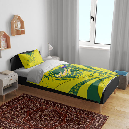 Personalized Australia Swimming Champion Bedding Set Freestyle Swimmer With Swirling Wave And Cultural Patterns